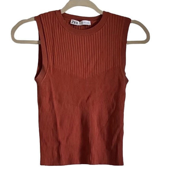 Zara Orange Tank Top Ribbed Knit Size Medium - Picture 1 of 8